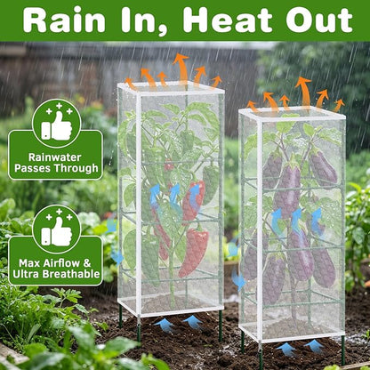 3 Pack Garden Bird Netting Plant Cover for Square Tomato Cages Protection, 59"x18" Insect Bird Barrier Garden Plant Netting Tomato Trellis Protective Cover with Zipper & Drawstring