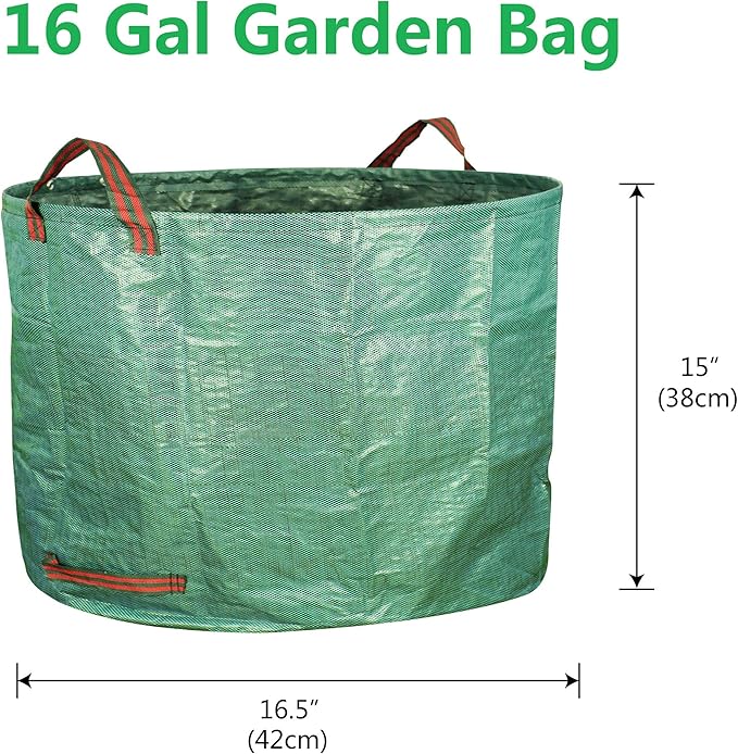 Gardzen 3-Pack 16 Gallon Yard Waste Bags, Reusable Heavy Duty Collapsible Garden Leaf Bags with Plastic Ring, Stand-Up Yard Waste Bin for Leaves, Lawn Debris & Grass Clippings