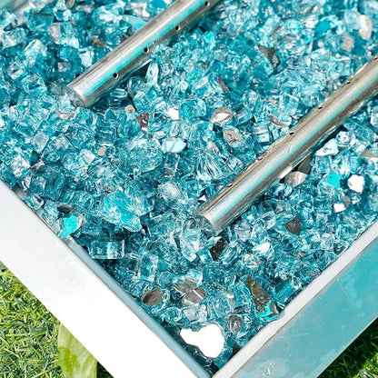 Skyflame 15 Pounds Fire Pit Glass, 1/2 Inch Aqua Blue Reflective Fire Glass for Fire Pit Table/Fireplace/Landscaping