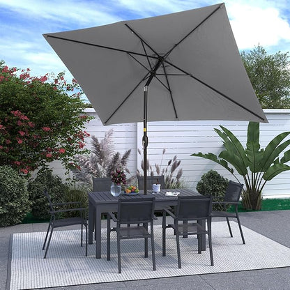 SUNVIVI OUTDOOR Patio Umbrella, Rectangular Patio Umbrella, Metal Pole Square Outdoor Umbrella with Crank and Push Button Tilt, Large Outdoor Umbrella with Polyester Canopy