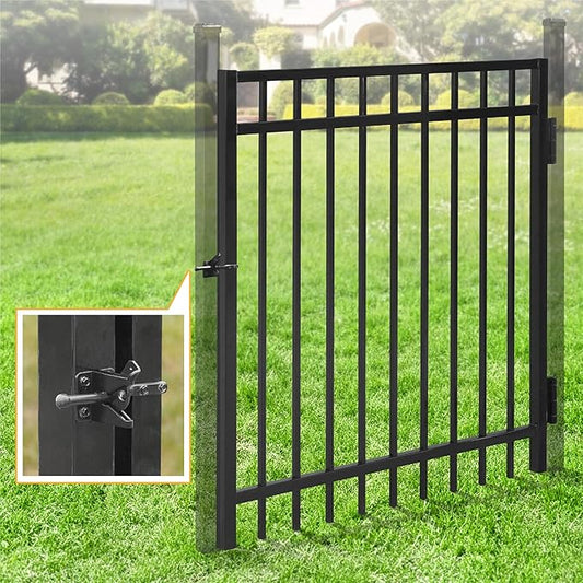 Fencer Wire Heavy Duty Flat Top Fence Gate, 4FT Height x 4FT Width Outdoor Fence Gate, Outdoor Anti-Rust Metal Steel Gate for Fencing Barrier, Decorative Garden Gate with Gate Lock
