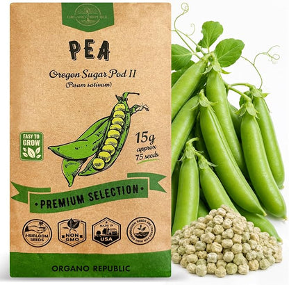 Organo Republic Pea Oregon Sugar Pod II Seeds Pack 15G - Over 75 Non-GMO Heirloom Pea Seeds for Planting Vegetables in Individual Seed Packet, Vegetable Seeds for Planting Home Garden Indoor & Outdoor