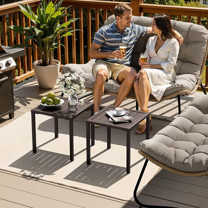 Crestlive Products Aluminum Outdoor Side Table Set of 2, Pool Lounge Chair Side Table, Weather Resistant Small Square Coffee End Table for Patio, Yard, Garden, Porch, Deck, Outdoor