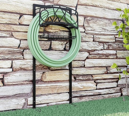 Freestanding Garden Hose Organizer with Black Powder-Coated Finish - Heavy-Duty Detachable Hose Stand Holds 150FT Hose, Includes Storage Basket & Assembly Tools for Outdoor Use