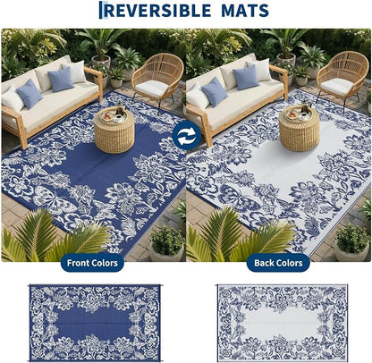 Garvee Outdoor Rugs 9' x 18’ Waterproof Reversible Mats, Large Area Plastic Straw Rug, Outside Carpet, Butterfly Floral Rv Mat for Patio Camping Picnic Backyard Deck Balcony Porch Beach Trailer