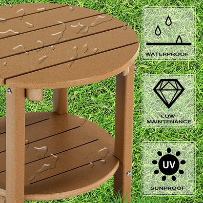 LZRS Round Adirondack Side Table Double End Table, Outdoor Side Tables for Patio, Backyard,Pool, Indoor Companion, Easy Maintenance & Weather Resistant(Teak)
