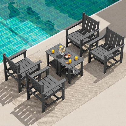 SERWALL Patio Furniture Set, HDPE Material All Weather Use Adirondack Chair Set with Side Table for Balcony, Porch, Garden, Backyard- Gray