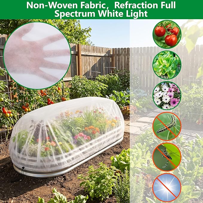 DECOHS 2 Pcs Garden Raised Bed Plant Shade Cloth, Non-Woven Raised Bed Sunshade Cover with Drawstring, White Fabric Pest Barrier Screen for 4×2 FT Garden Beds Vegetable Flower Protection