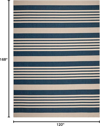 SAFAVIEH Washable Rug Outdoor Courtyard Collection - 10' x 14', Navy & Beige, Non-Shedding & Easy Cleaning, Ideal for Patio, Backyard, Mudroom (CY6062-268)