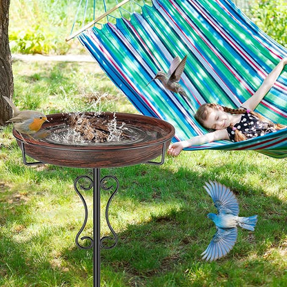 Metal Bird Bath for Outside,Upgraded 5 Pronged Base Birdbath & Feeder Bowl,Vintage Freestanding Birdfeeder for Garden Patio Yard Lawn Decor (Vintage Bronze)