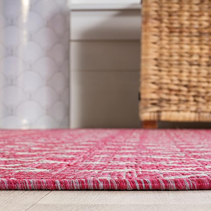 JONATHAN Y Moroccan Geometric Indoor Outdoor Runner Rug 2X8 Fuchsia/Light Gray, Ourika Textured Weave for Backyard, Patio, Porch, Easy-Cleaning, Pet-Friendly, Non-Shedding (SMB108Q-28)
