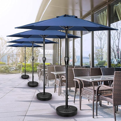 Simple Deluxe 7.5' Patio Umbrella with 20 Inch 50lbs Capacity Fillable Round Base, 6 Sturdy Ribs with Push Button Tilt/Crank for Garden, Deck, Backyard, Pool, Blue and Black