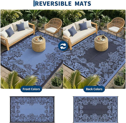 Garvee Outdoor Rugs 8’x10’ Waterproof Reversible Mats, Large Area Plastic Straw Rug, Outside Carpet, Butterfly Floral Rv Mat for Patio Camping Picnic Backyard Deck Balcony Porch Beach Trailer