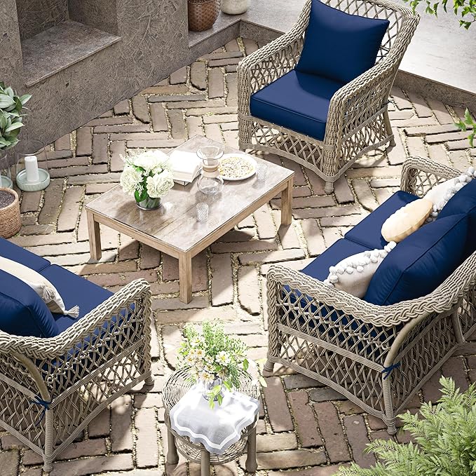 Premium Outdoor Seat Cushion Chair Cushions for Patio Furniture 24 L X 24 W X 5 H Waterproof & Fade Resistant Deep Seat and Backrest Cushion Set with Removable Covers for Chair, Sofa