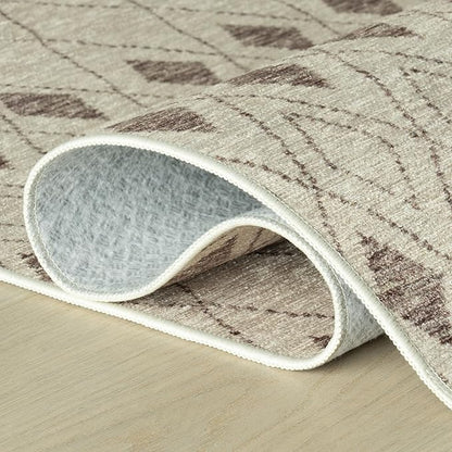 Dash & Albert Chandler Tan Machine Washable Rug, 7.5 X 9.5 Feet, Tan Geometric Pattern