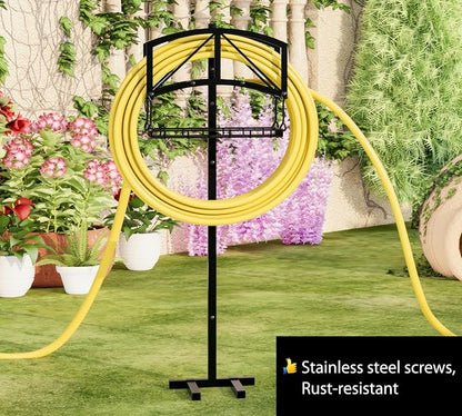 Fire Beauty Garden Hose Holder with Storage Basket,Heavy-Duty,80+lb Capacity,Rust-Proof Stainless Steel,Holds 150ft Hose