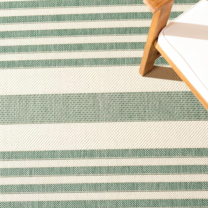 SAFAVIEH Washable Rug Outdoor Courtyard Collection - 4' Square, Beige & Dark Green, Non-Shedding & Easy Cleaning, Ideal for Patio, Backyard, Mudroom (CY6062-322)