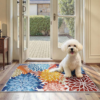 Arenarug 2x3 Colorful Washable Small Rug Tropical Botanical Modern Floral Indoor Chenille Door Mat Carpet Non Slip for Patio, Entry Way, Entrance, Porch, Vivid Dahlia