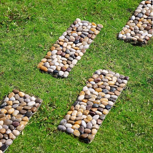 6 Pcs River Rock Stepping Stones, 16" L x 5.5" W Rectangles Natural Outdoor Pavers Pebbles Polished Gravel for Garden Walkway Pathway