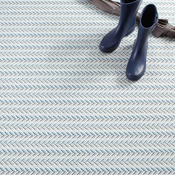 Dash & Albert Lowell Blue Machine Washable Rug, 3 X 5 Feet, Blue Graphic Pattern - Premium Luxury Hotel Quality Soft Breathable Hypoallergenic Machine Washable Easy Care All Season Comfortable