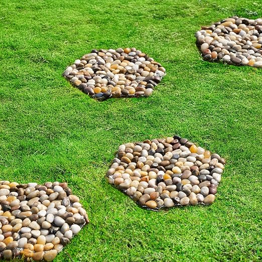 6 PCS River Rock Stepping Stones Outdoor, 12Inch Hexagon Pavers Pebbles Polished Gravel for Garden Walkway