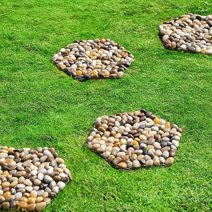 6 PCS River Rock Stepping Stones Outdoor, 12Inch Hexagon Pavers Pebbles Polished Gravel for Garden Walkway