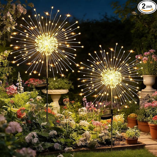 HPUFKOT Solar Garden Lights Outdoor,Waterproof Garden, 2PC 200 LED Twinkling Firework Lights Decorative with 8 Modes,Decor for Yard Patio Pathway Lawn for Yard Outside Fairy Decorative