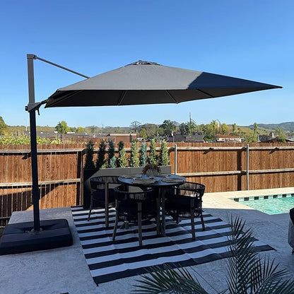 PURPLE LEAF 10' × 10' Patio Cantilever Umbrella Outdoor Square Adjustable Offset Umbrellas with 360-degree Rotation and 8 Heavy Duty Metal Ribs for Garden Deck Pool Gray