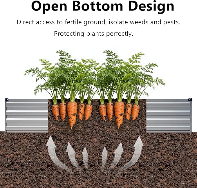 zunatu 12x4x1 ft(2 Pack) Galvanized Raised Garden Bed,Outdoor Planter Box Metal Patio Kit Planting Bed for Vegetables Flowers and Succulents,Silver