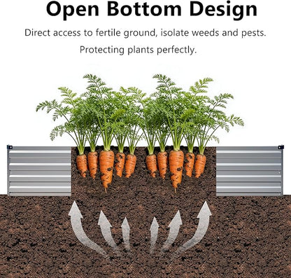 zunatu 12x4x1 ft(2 Pack) Galvanized Raised Garden Bed,Outdoor Planter Box Metal Patio Kit Planting Bed for Vegetables Flowers and Succulents,Silver