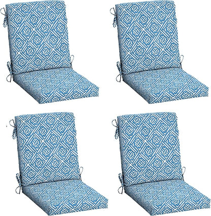 Arden 4-Pack Outdoor Patio Dining Chair Cushion, 20x44, Rain-Proof Seat Pad, Fade-Resistant Outdoor Cushion Amalfi Blue Tile