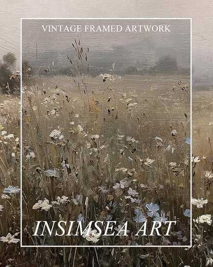 InSimSea Extra Large Framed Vintage Wall Art, Living Room Country Farmhouse Decor, Spring Wildflower Field Landscape Canvas Prints, Retro Scenery Long Pictures for Bedroom Above of Bed, 20x40inch