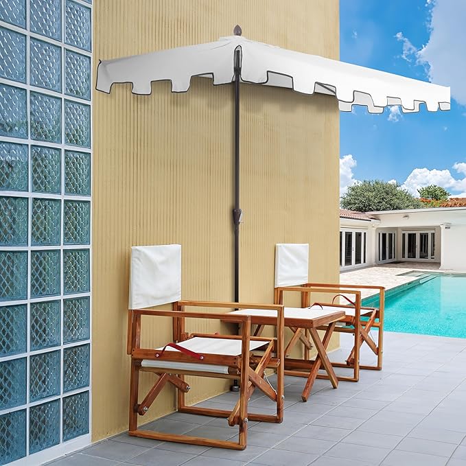 JONATHAN Y Half Umbrella UMB1200D Sidney 9 ft. Classic MidCentury Rectangular Market Patio with Crank, Wind Vent and UV Protection in White/Black