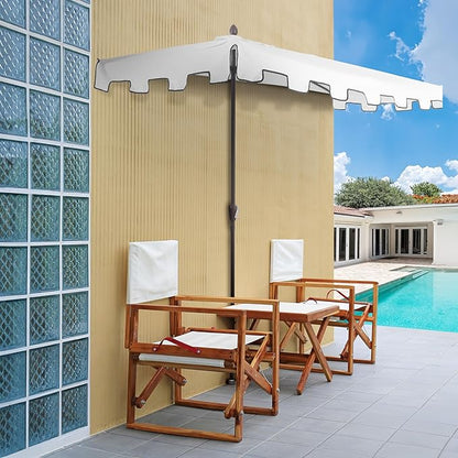 JONATHAN Y Half Umbrella UMB1200D Sidney 9 ft. Classic MidCentury Rectangular Market Patio with Crank, Wind Vent and UV Protection in White/Black