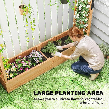Outsunny Raised Garden Bed with Trellis, Wooden Planter Box with Hanging Roof and Drainage Holes, Outdoor Trellis Planter for Climbing Plants, Vegetables, Herbs and Flowers, 77.2" x 17.3" x 71.3"