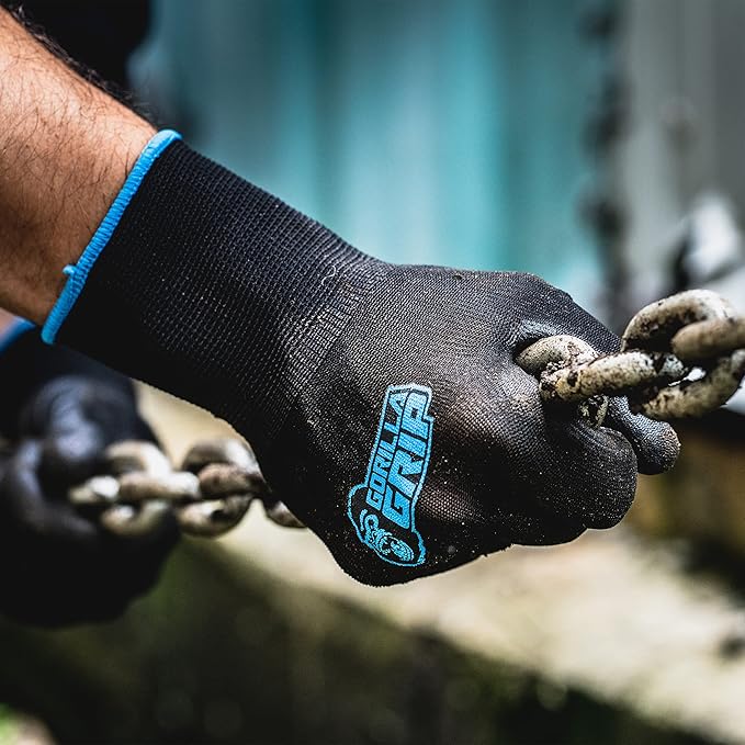Gorilla Grip 25057-25 Slip Resistant All Purpose Work Gloves 5 Pack (Large), Black