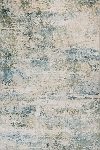 Dash & Albert Blaire Mineral Machine Washable Rug, 7.5 X 9.5 Feet, Multicolored/Blue Graphic Pattern