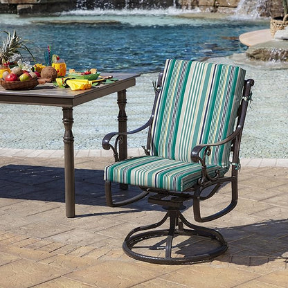 Arden 4-Pack Outdoor Patio Dining Chair Cushion, 20x44, Rain-Proof Seat Pad, Fade-Resistant Outdoor Cushion Teal Cobalt Stripe