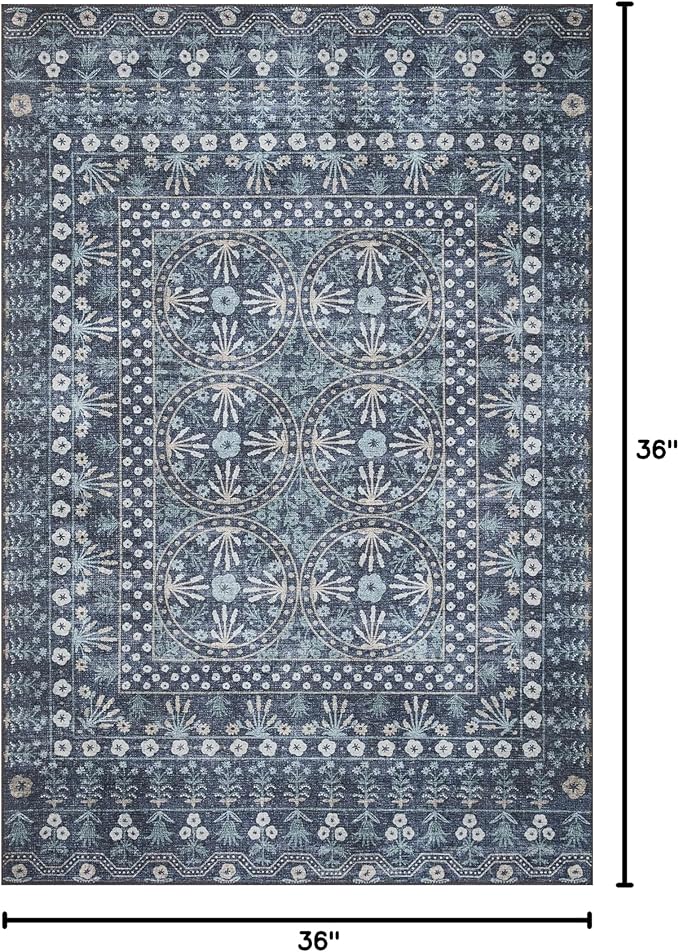 Loloi Rifle Paper Co. Maison Collection MAO-03 Rosette Blue 3'-0" x 3'-0" Round, .19" Pile Height, Accent Rug