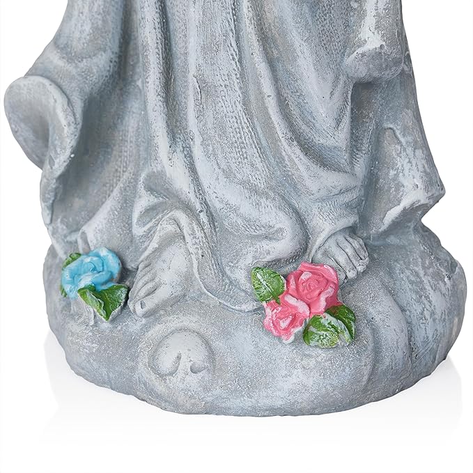 Alpine Corporation MCC832 Angel with Yellow Flower Wreath Statue, Meaningful Décor for Garden, Patio, & Lawn, 29" H, Multicolor