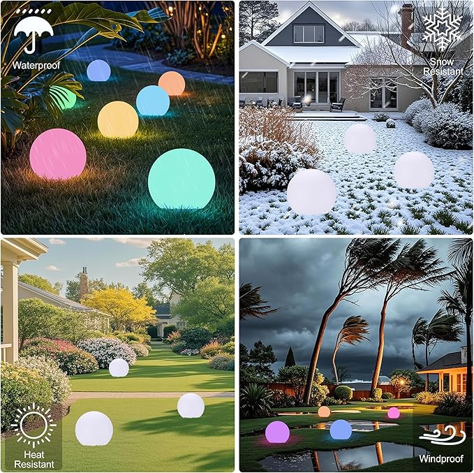 12 Inch Ball Light, Outdoor Glow Globe Light with Remote Control, LED Solar Gazing Ball Night Light 16 Modes RGB Color Changing, Waterproof Solar Globe for Garden Yard Pathway Decor