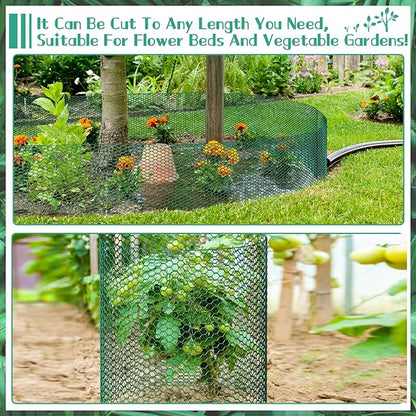 32.8ftx12In Plant Protectors from Animals,Plant Cages for Outdoor Plants,Wire Plant Protector Cage,Wire Plant Protector,Chicken Wire Cloche with Ground Stakes & Nylon Ties Protect Plants from Animals