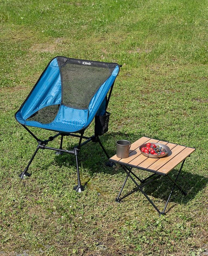 iClimb Ultralight Compact Camping Folding Beach Chair with Anti-Sinking Large Feet and Back Support Webbing (Blue - Square Frame)