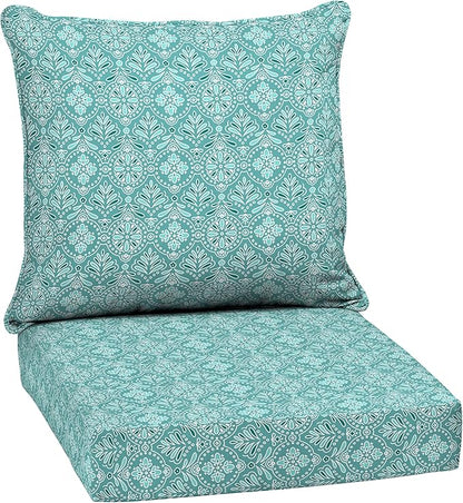 Arden Outdoor Deep Seat Cushion Set, 24 in x 24 in, Patio Cushion for Chair, Sofa, and Couch Turquoise Daphne Medallion