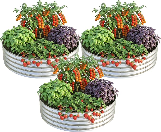 Utopia Home Galvanized Raised Garden Bed Kit 2x2x1 Ft, Planter Box Round Raised Garden Beds Outdoor, Easy Assembly Metal Raised Bed for Gardening Vegetables, Fruits, Flowers, Pack of 3, Silver