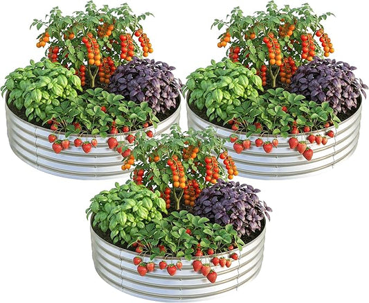 Utopia Home Galvanized Raised Garden Bed Kit 2x2x1 Ft, Planter Box Round Raised Garden Beds Outdoor, Easy Assembly Metal Raised Bed for Gardening Vegetables, Fruits, Flowers, Pack of 3, Silver