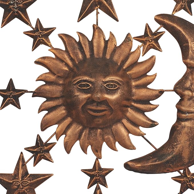 Deco 79 Metal Sun and Moon Home Wall Decor Indoor Outdoor Wall Sculpture with Stars, Wall Art 21" x 1" x 21", Bronze