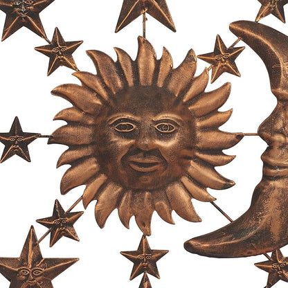 Deco 79 Metal Sun and Moon Home Wall Decor Indoor Outdoor Wall Sculpture with Stars, Wall Art 21" x 1" x 21", Bronze