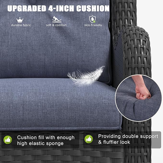 LayinSun 9 Pieces Outdoor Patio Furniture Set, Rattan Wicker Sectional Swivel Rocker Chairs Sets with Ottomans, Swivel Glider Chairs and Coffee Table