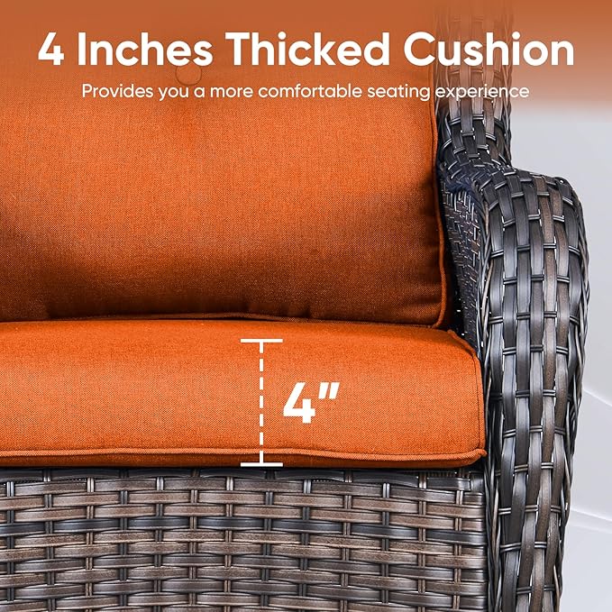 Patio Chair Cushions 5 Packs - Outside 22x24 High Back Water-Resistant Cushion with Zipper Cover for Outdoor Glider Rocking Chairs Loveseat 3-seat Couch Sofa – Orange/Buckle